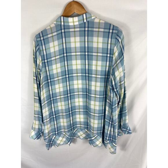 J Jill Blue Plaid Button Down Shirt Size Medium - Picture 4 of 4
